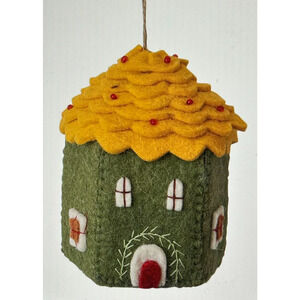 Lot of 3 Handmade Wool Felt House Ornaments Colorful Applique Embroidery New